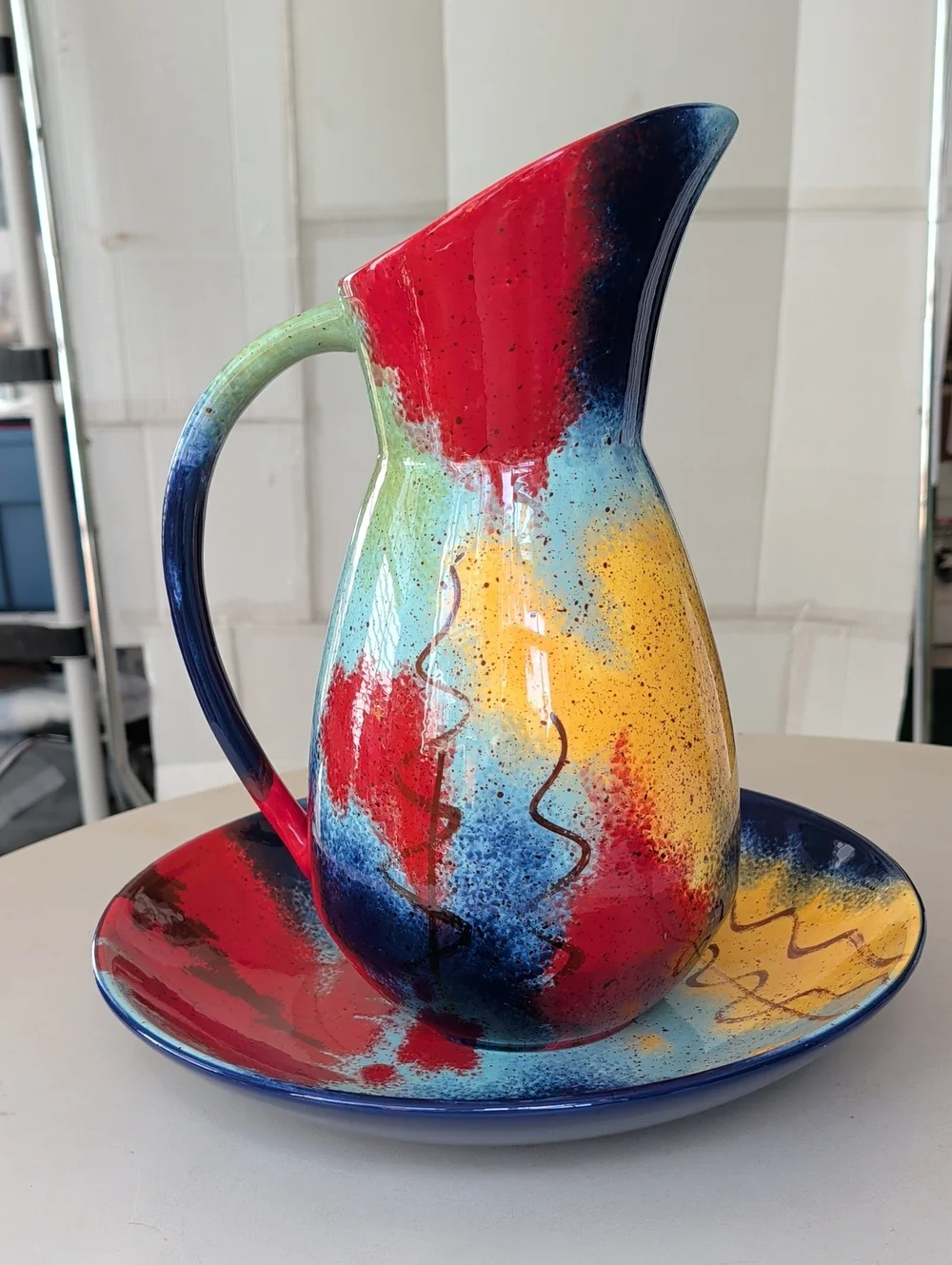 Pfalztzgraff Sedona Handpainted Multicolor Ceramic Pitcher & Centerpiece Plate